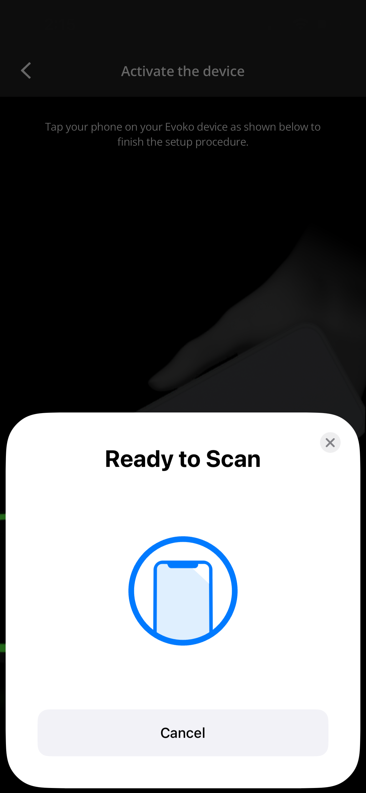 The Ready to Scan panel showing on the phone screen.